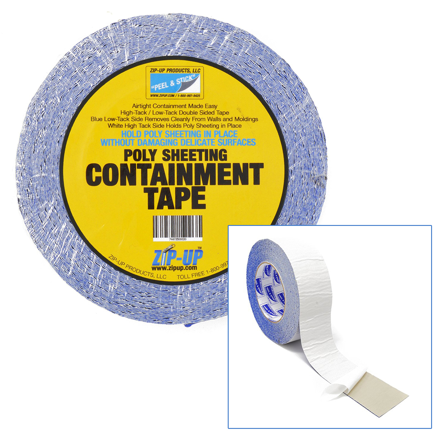 Zip-Up Double Sided Poly Sheeting Containment Tape 2” x 60' Roll - Click Image to Close